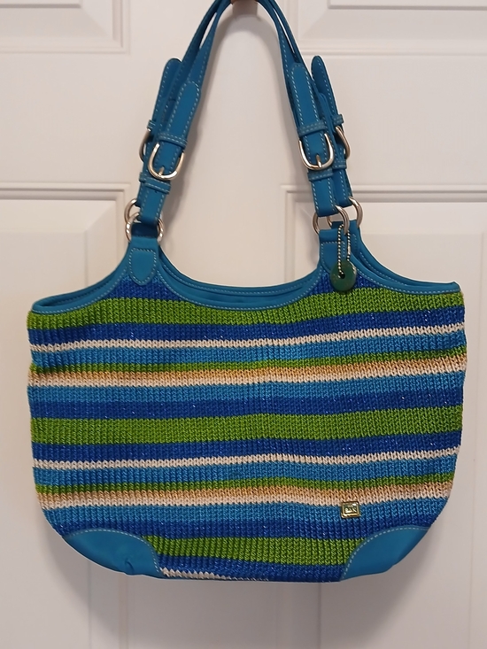 The Sak Handbags - The Sak Blue & Green Striped Tote Bag - Casual Boho Women’s Shoulder Bag